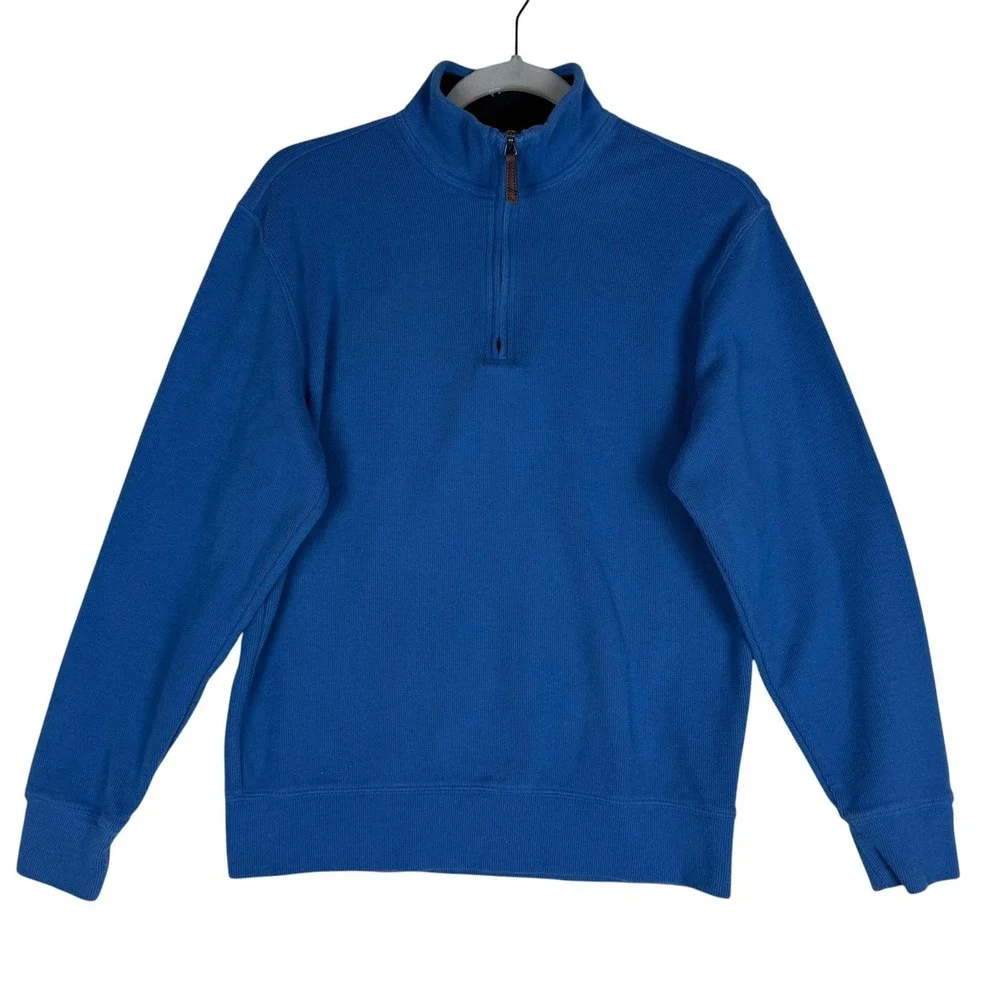 Lands' End Sweater Mens Small Blue 1/4 Zip Mock Neck Knit Pullover‎ Cotton Blend
